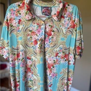 Johnny Was Floral Paisley Polo Shirt